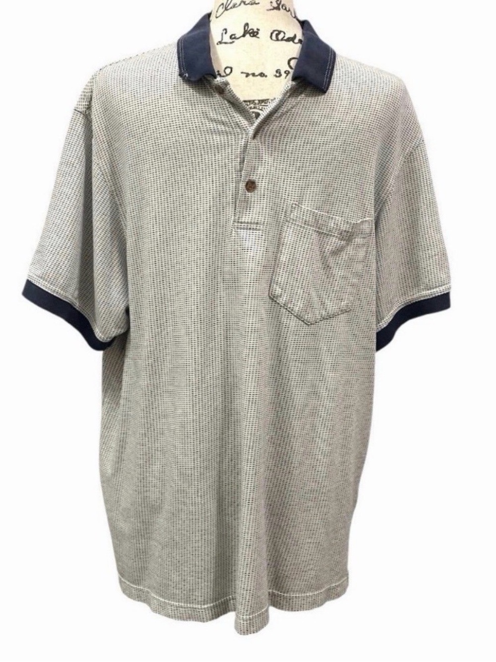Penguin Sport Men’s Gray Navy Geometric Pattern Short Sleeve Polo Shirt